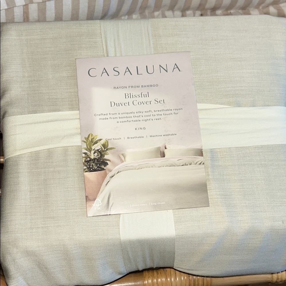 Casaluna King Blissful 3-Piece Duvet Cover Set - Light Olive Green